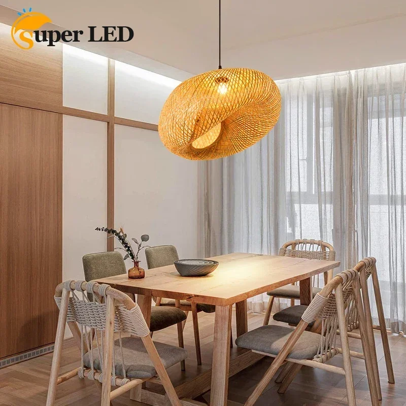 

40/50/60CM Handmade woven Bamboo Pendant Lamp Natural Renewable Rattan Shade Kit E27 Lighting Fixtures Bamboo Light Pendant