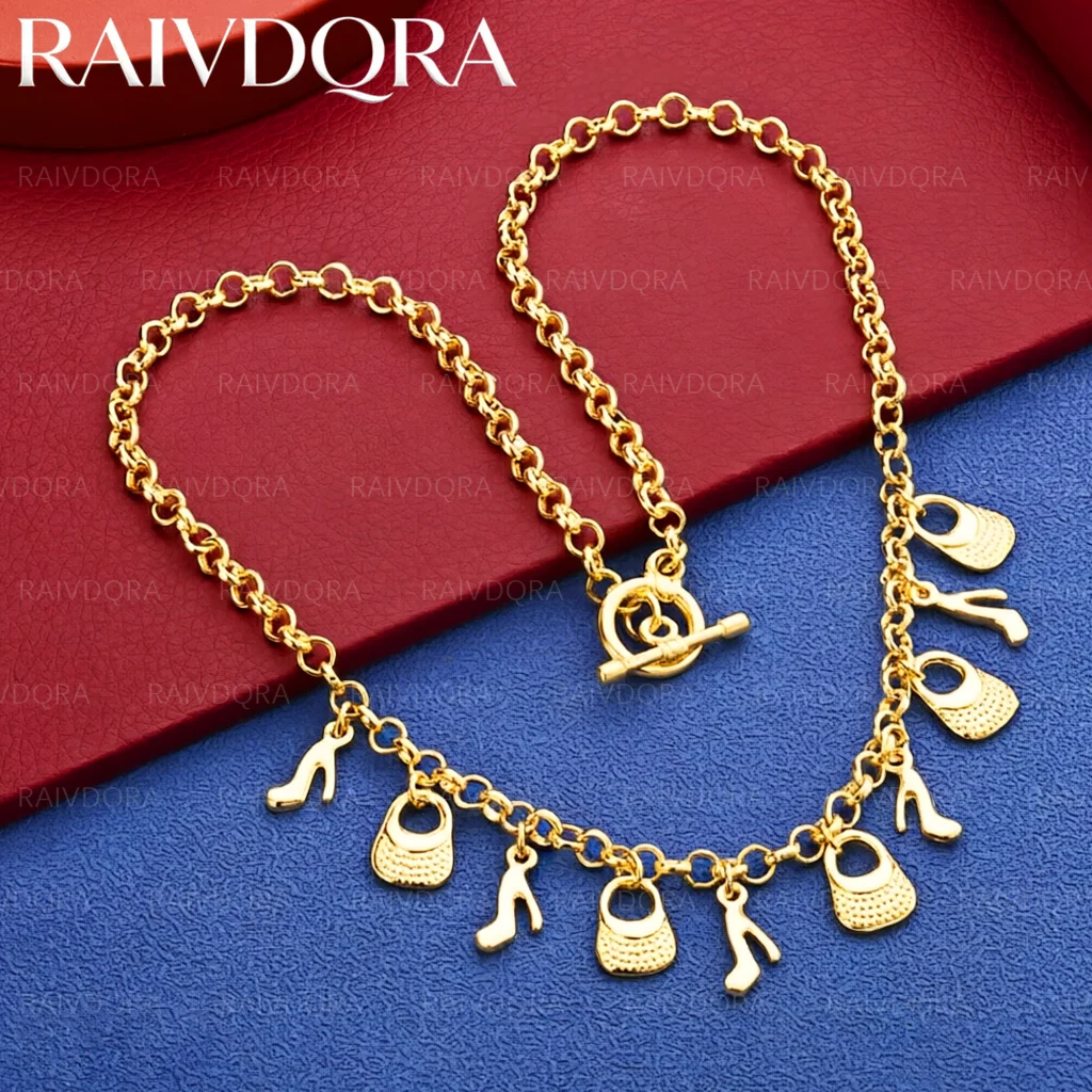18K Gold Plated Handbag High Heels Chain Necklace For Women Fashion Jewelry Noble Grace Unique Part Birthday Gift