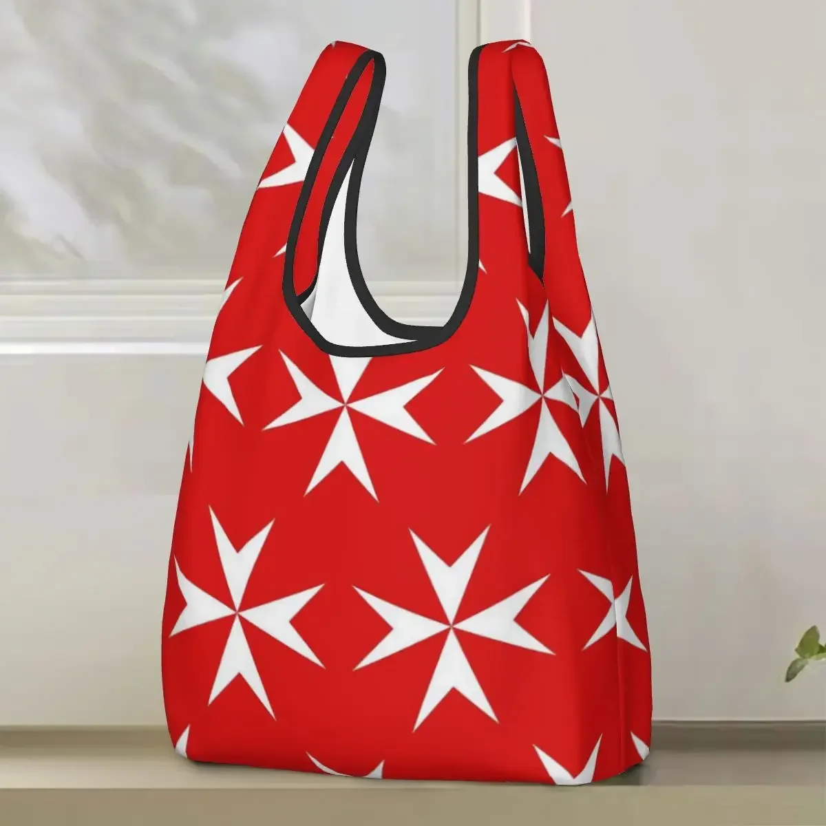Maltese Cross Flag Shopping Bag Portable Tote Bags Foldable Shoulder Shopper Bag Groceries Handbag