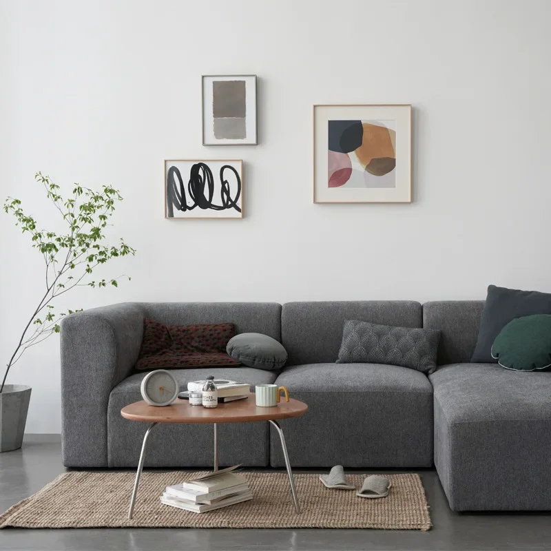 Tissu en lin Simple, salon, petit appartement, module vent crème français, combinaison de canapé d'angle