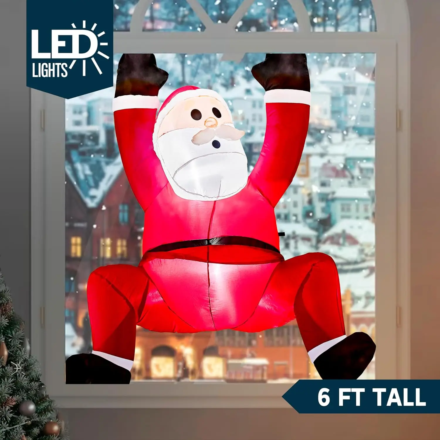 6 FT Hanging Christmas Inflatables Decoration Climbing Santa with Build-in LED Blow Up Santa Yard Decoration for Xmas Party Roof Outdoor Garden Lawn Decor