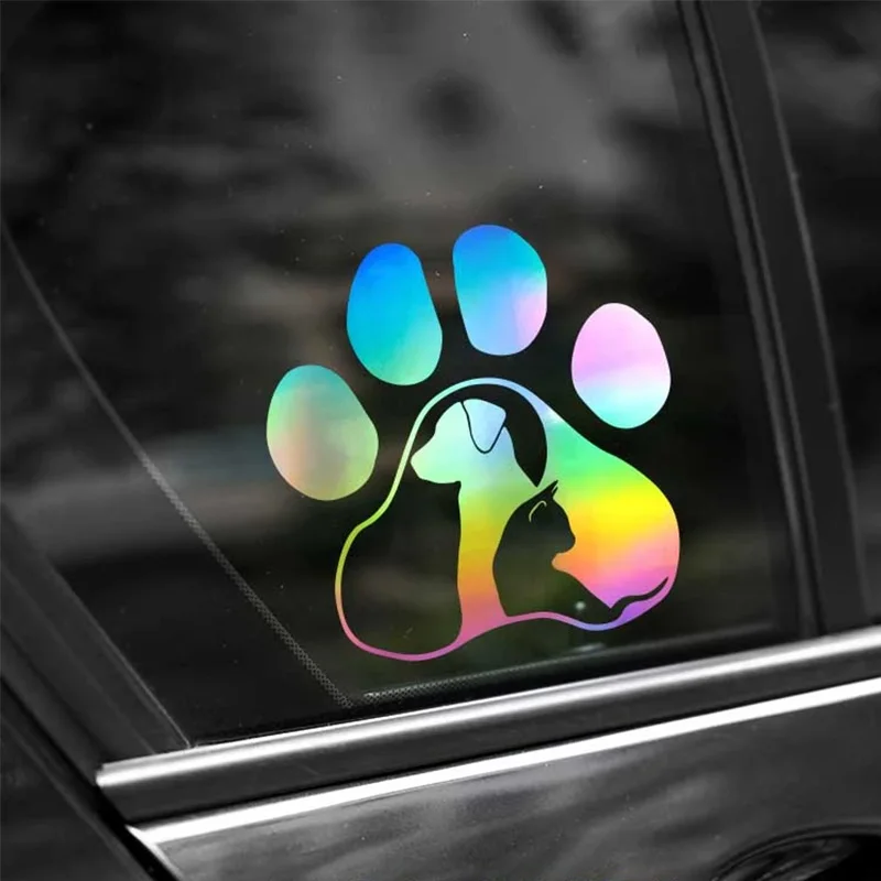 Adorable Animal Paw Car Stickers, 13.5x14cm Cute Dog Cat Vinyl Decals, Scratch Resistant Pet Styling Decor for Truck Laptop Auto