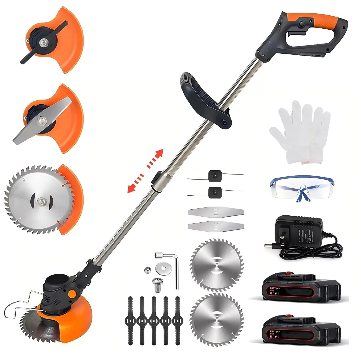 Kabelloser Rasentrimmer mit 4 austauschbaren Klingen, Motor aus reinem Kupfer – Leistungsstarker elektrischer Unkrautentferner für Sommerrasenpflege, Garten- und Hofpflege, Outdoor-Camping – Leicht