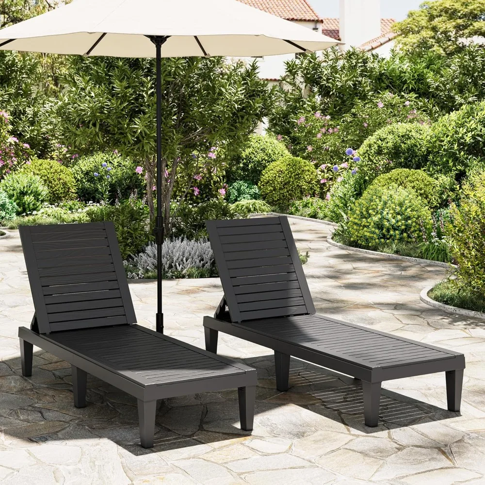 

Outdoor Chaise Lounge Chair Set of 2, Lightweight Patio Chairs w/ 5-Position Adjustable Back, Waterproof Poolside