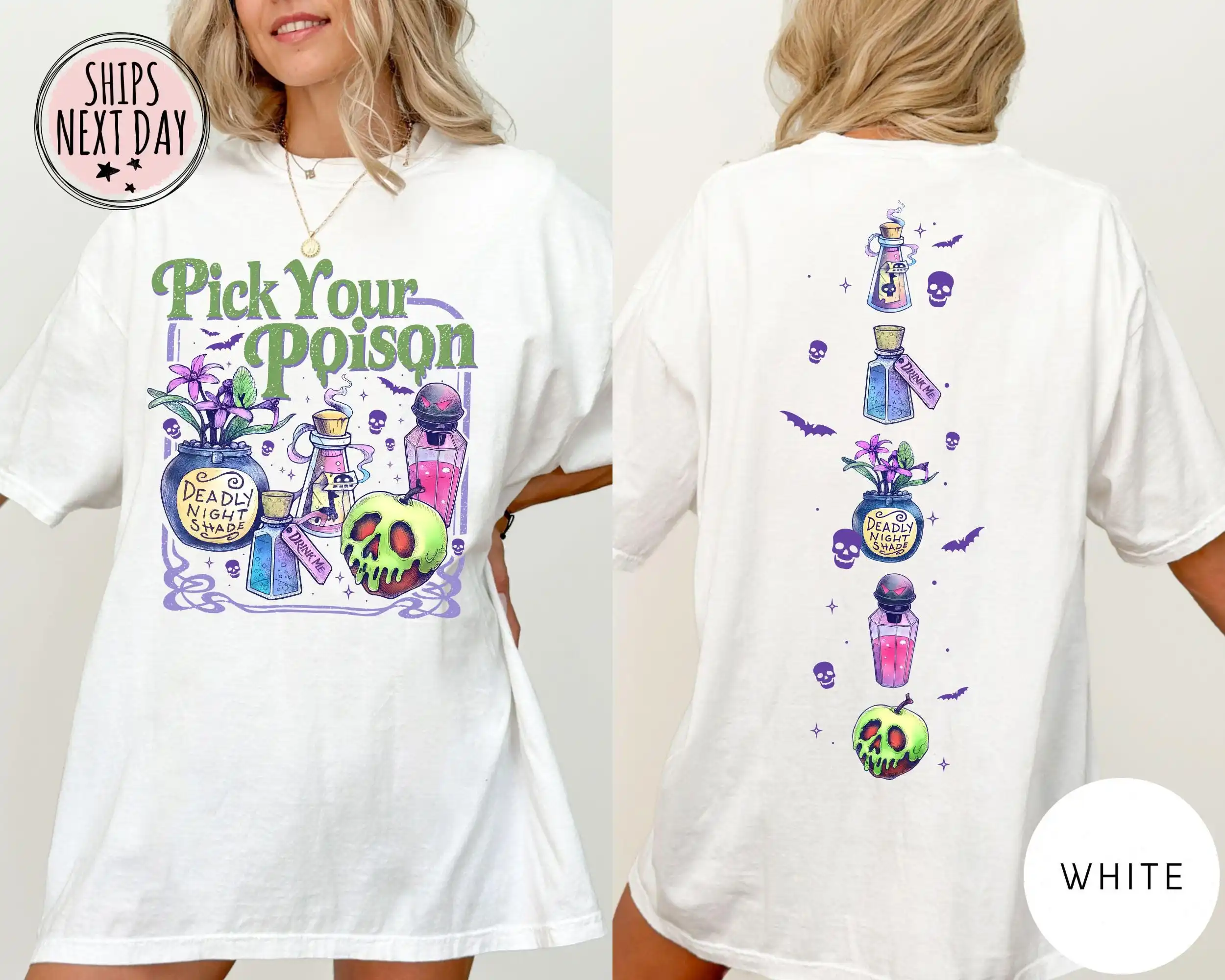 Pick Your Poi*son 2 Sides Tee - Princess Halloween Shirt - Cartoon Shirts, Spooky Season Shirt