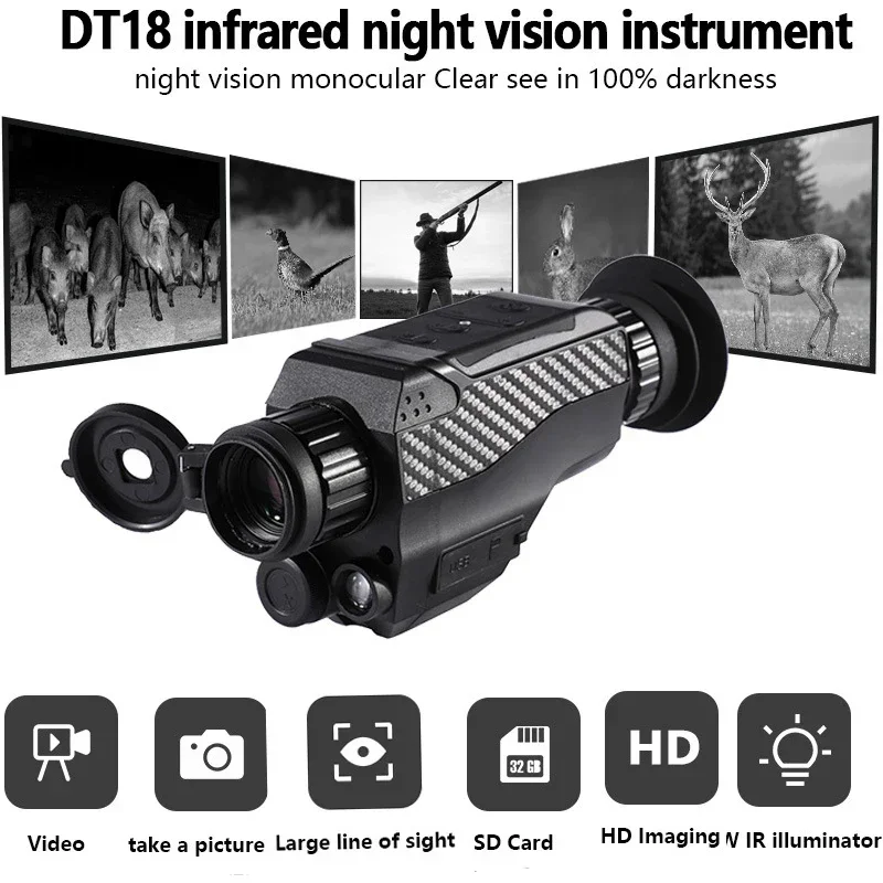 DT18 Portable Monocular Telescope 2.5K Night Vision Monocle Infrared Optical 4X Zoom 1080P Night Vision for Hunting Camping