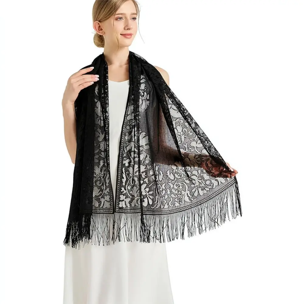 Elegant Sheer Lace Wrap For Wedding Bride Bridesmaid Party Evening Dress Formal Floral Design Lightweight Summer Scarf