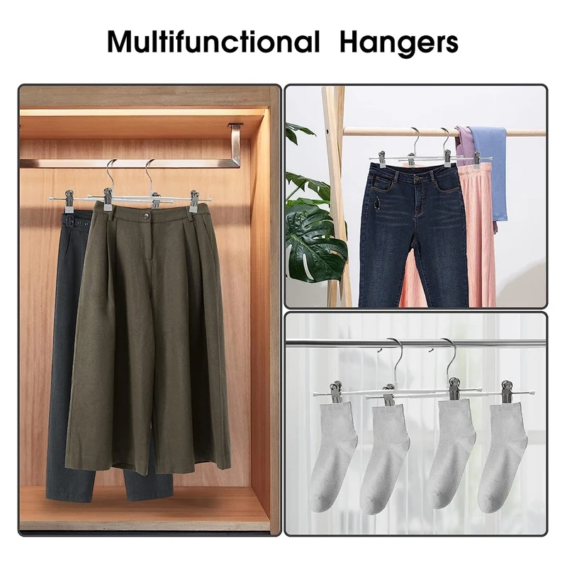 12Inch Heavy Duty Pants Skirt Hangers Metal Trousers Hanger With Clips Fit For Jeans Black Non Woven Shorts 10Pack White