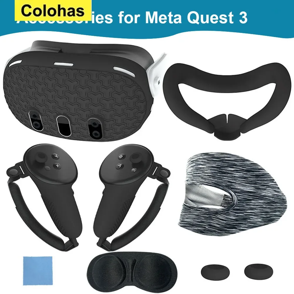 Cubierta de lente protectora VR Shell para Meta Quest 3, reemplazo de almohadilla nasal antifugas, accesorios, juego de 7 piezas