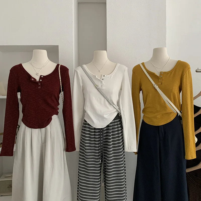 

Женские стильные базовые слои с обычными плечами в этническом стиле, осенне-весенняя верхняя одежда Maillard, топы с длинными рукавами, модная элегантность