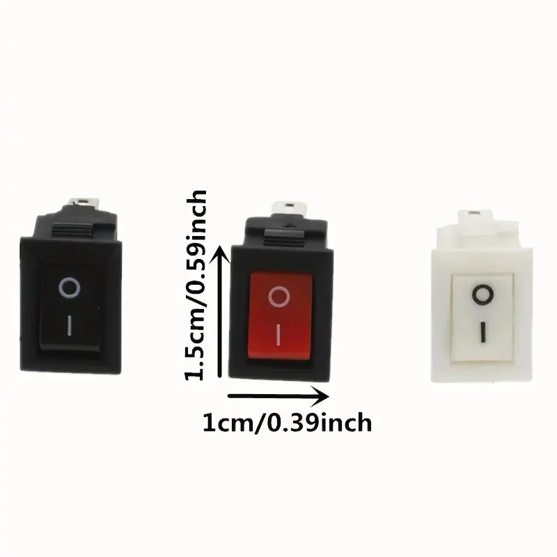 15 Stück Mini-Wippschalter SPST Schwarz und Rot Einrastbare Schalter AC 250V 3A / 125V 6A 2-polig I/O 10*15mm Ein-Aus-Schalter Wippschalter – Detail 3