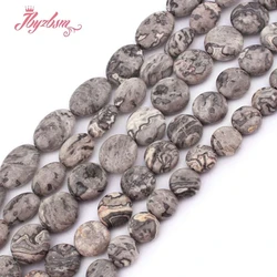 Natural Gray Map Jasper Coin Oval Beads Loose Natural Stone Beads For DIY Jewelry Making Necklace Bracelet Strand 15