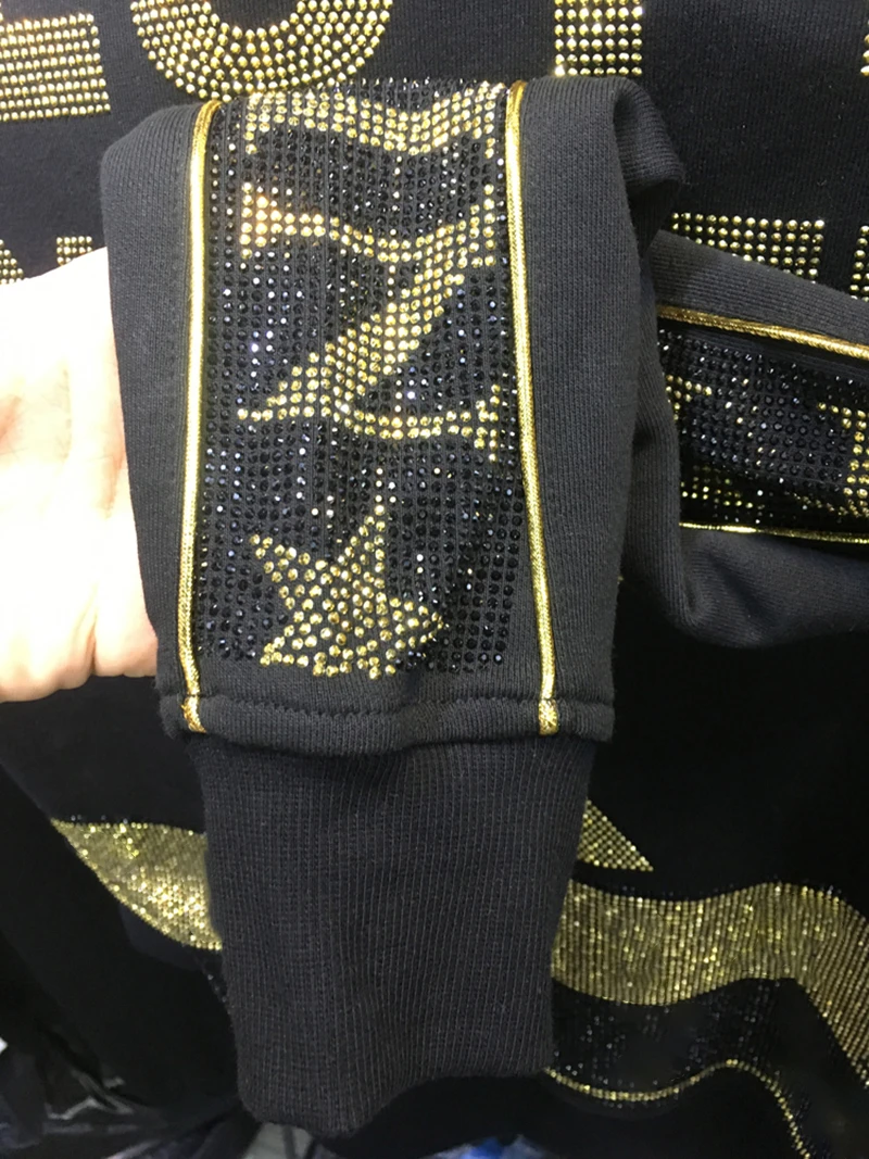 2023 Men\'s Sweater 100% Cotton Gold Letter Diamond Embroidery Fist King Zipper Decoration Italian Fashion High Quality Jacket