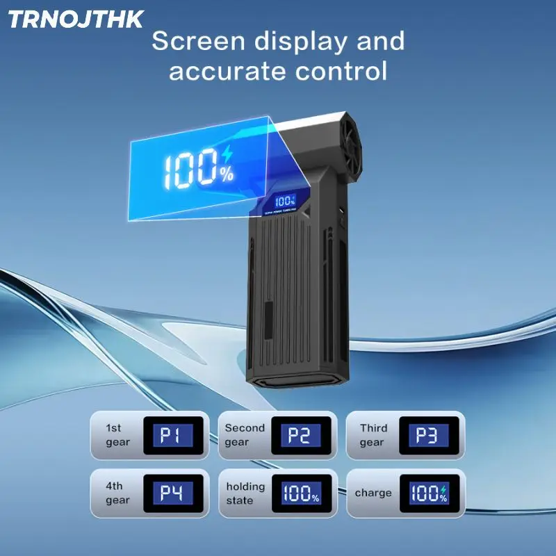 منفاخ توربو كهربائي 110KRPM، تدفق هواء 4 سرعات + ضوء LED، تصميم شحن سريع USB، أداة تنظيف شق الكمبيوتر/السيارة