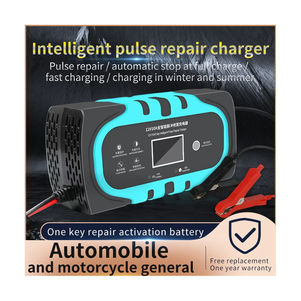 Car Battery Charger 10A 12V Auto Smart Battery Charger with LCD Touch Screen Display Repair Chargers, US