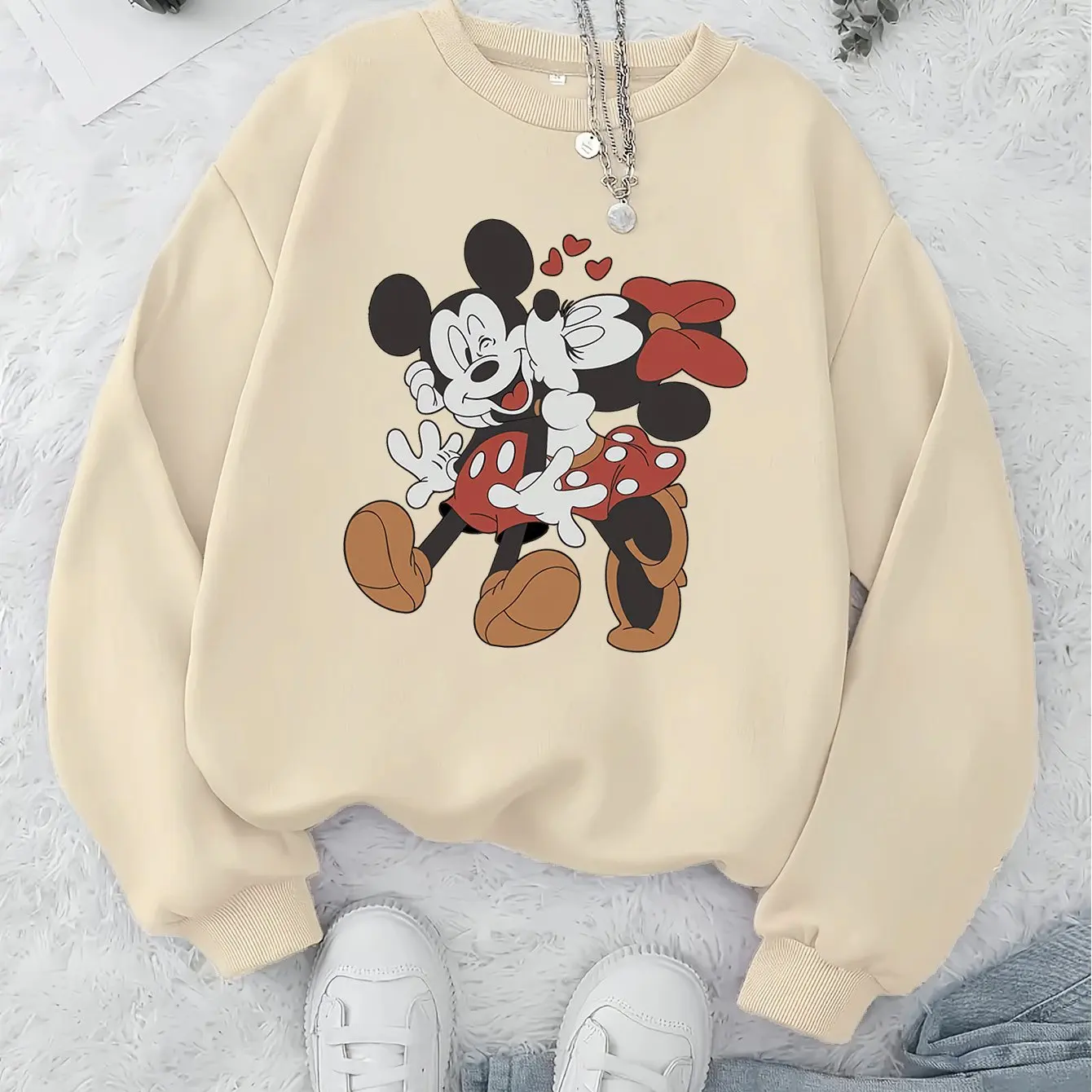 المرأة ديزني ميكي ماوس البلوز سترة أزياء المتضخم للجنسين طاقم الرقبة سترة الخريف والشتاء الصوف عارضة