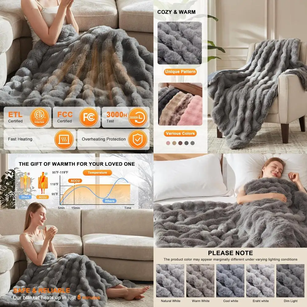 

Электрическое одеяло из искусственного меха с эффектом пузырьков, 6 режимов нагрева, автоматическое отключение через 4 часа, моющееся, 50x60, цвет Лондонский серый