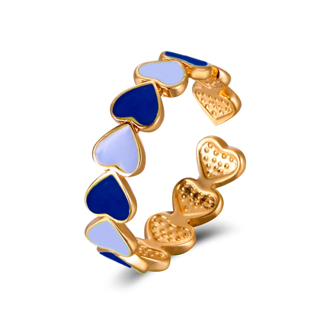 Colorful Love Heart Women\'s Ring Opening Sweet Enamel Cute Finger Rings Gold Color Vintage Bohemia Jewelry for Women Girl