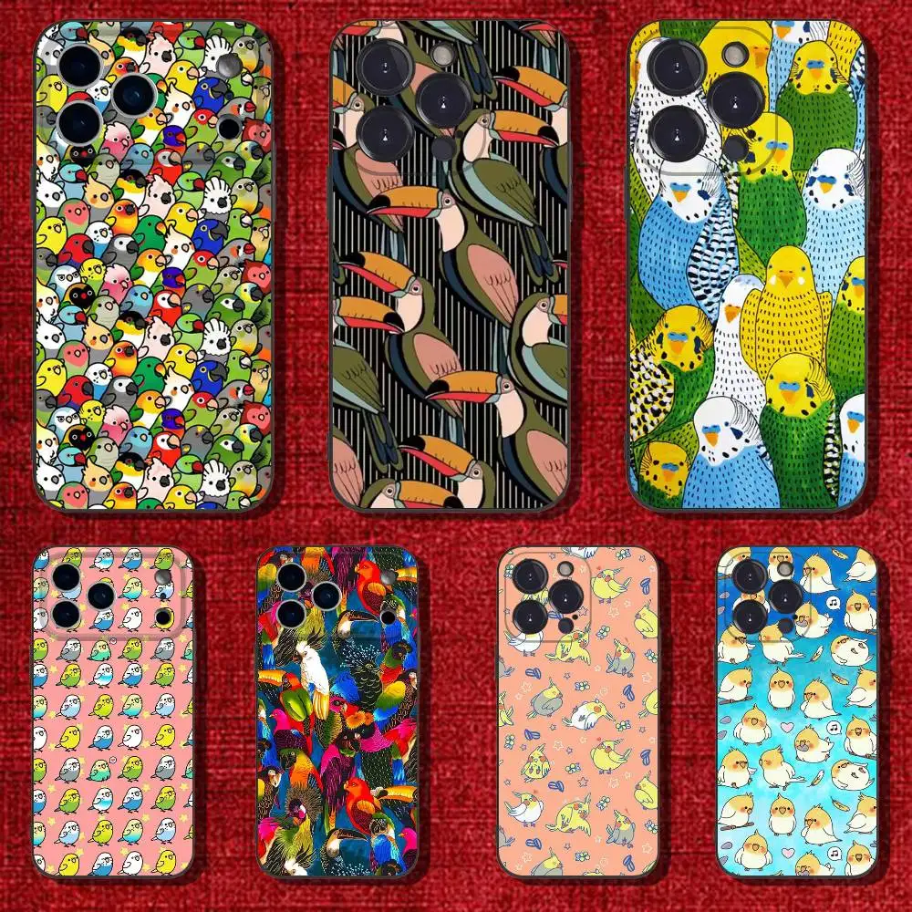 

Animal Parrot Bird Phone Case For iPhone 6,17,16,15,14,13,12,11 Plus,Pro Max,XS,X,XR,SE,Mini,8,7,Soft Silicone Black Cover
