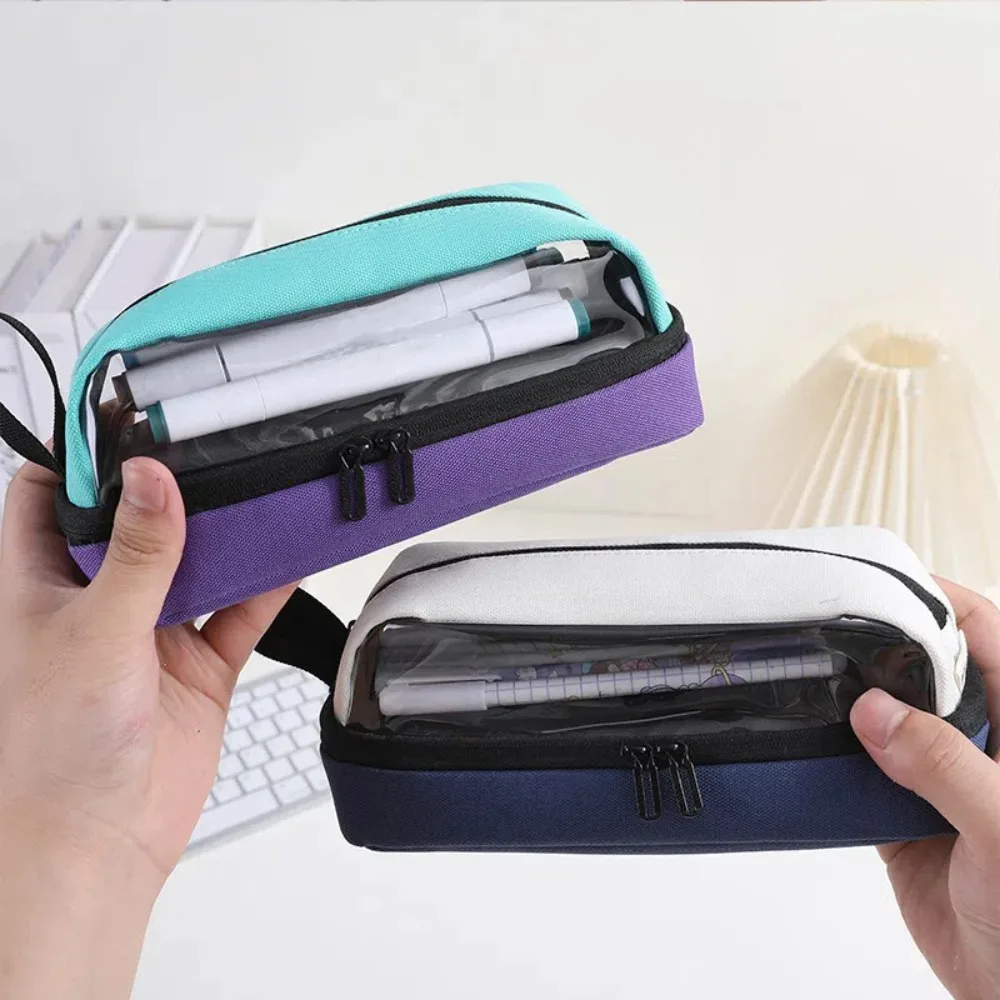 人格キャンバス文具バッグ大容量学生ペンポーチ学用品多層鉛筆ケース署名