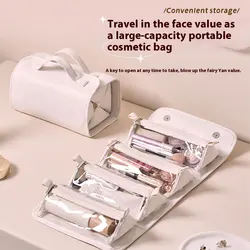 4 In 1 Travel Toiletry Bag 4 Detachable Compartments Hanging Makeup Bag PU Large Capacity Roll Up Cosmetic Bag for Travel