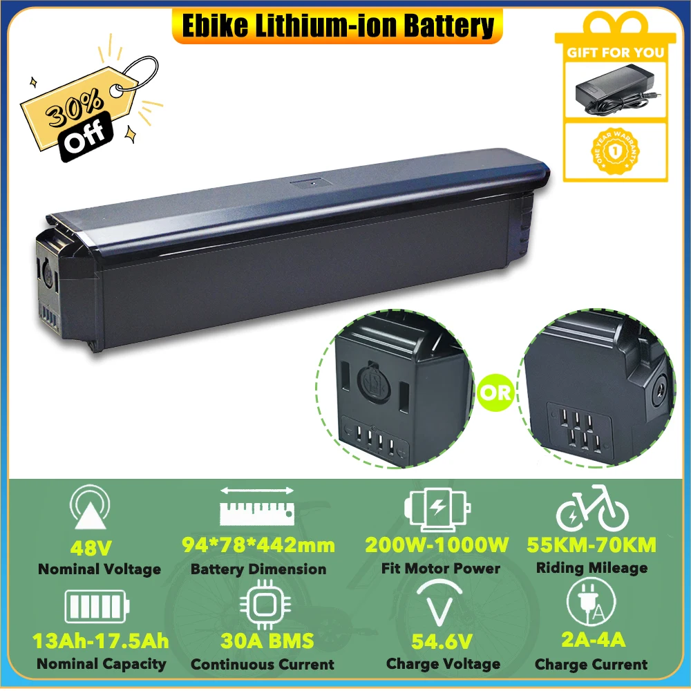 

48 В, 14,5 Ач, 16 Ач, 17,5 Ач, съемный литий-ионный аккумулятор, внутренняя трубка для электрического комфортного велосипеда, резервная часть Vonax USA EF-01 750 Вт