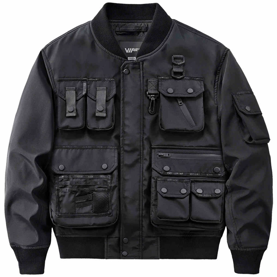 Black Bomber Jacket Men Streetwear Jackets Multiple Pockets Cargo Jackets Coat Male Punk Techwear High Quality