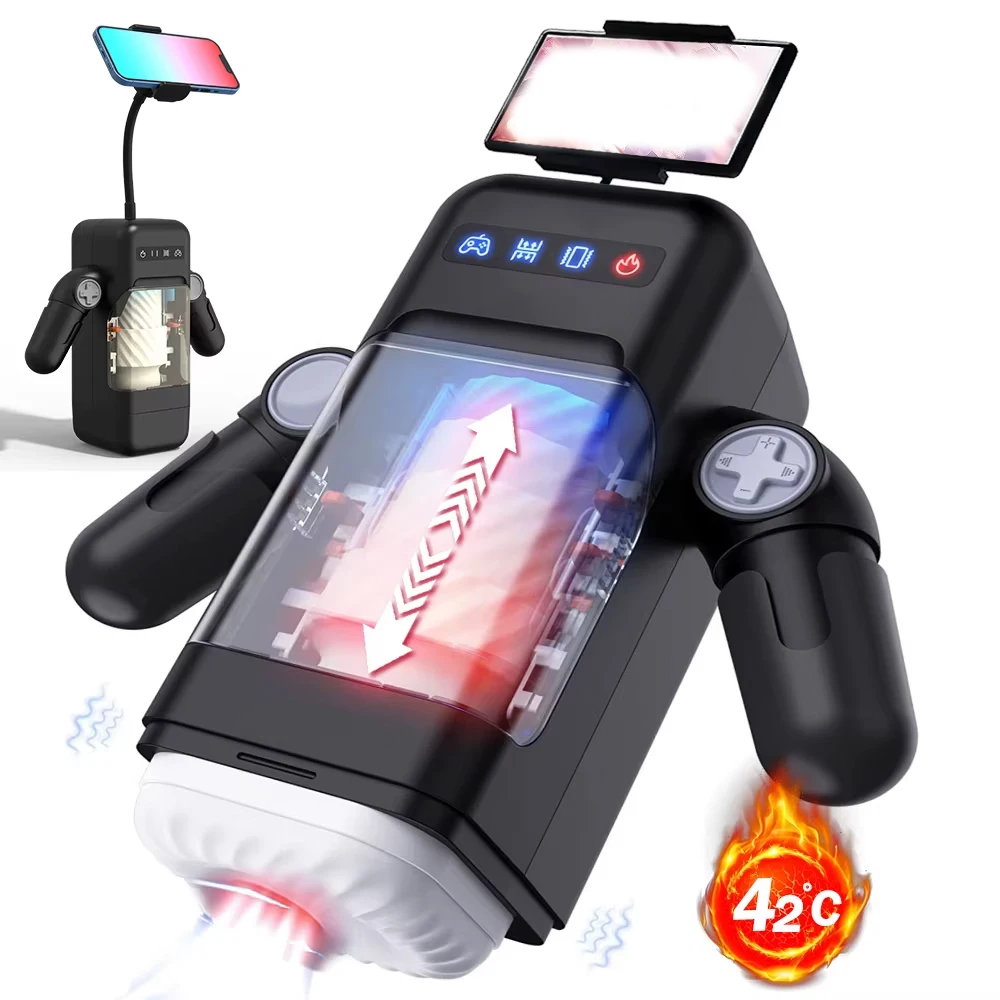 Automatic Male Thrusting Heating Masturbator Oral Cup Stroker Real Vagina Sucking Blowjob Sex Toys Vibration with Phone Holder