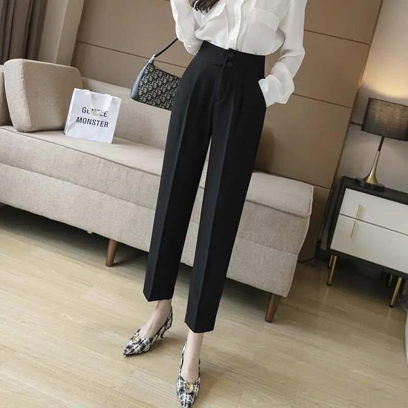 Suit Pants for Women in Spring and Autumn Straight Tube Loose and Hanging High Waist Slimming Smoke Tube Pants Casual Pants