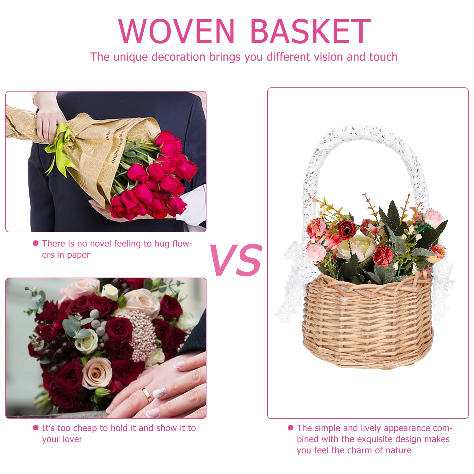 

Rattan Woven Basket Storage Baskets Natural Fiber Home Decor Small Size Fruits Candies Snacks Kitchen Items Rattan Flower Basket
