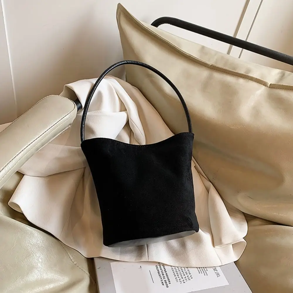 Trendy Pu Leather Suede Bucket Bag Fashion Handbag Velvet Shoulder Bag Simple Large Capacity Pu Tote Bag Girls