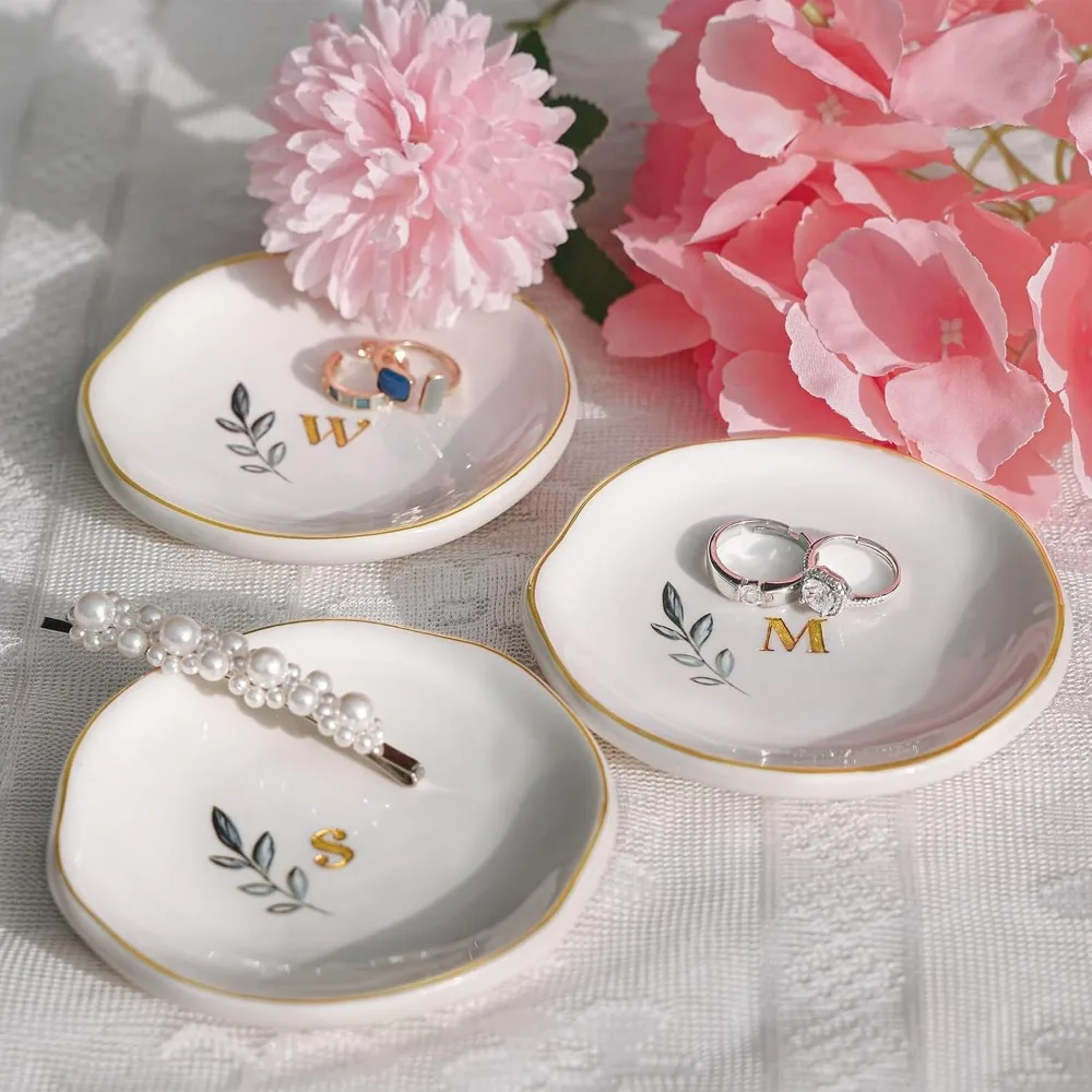 طبق خاتم سيراميك شخصي، صينية مجوهرات أولية للخواتم والأقراط والقلائد والأساور، هدية للمعاقدات وأعياد الميلاد #2