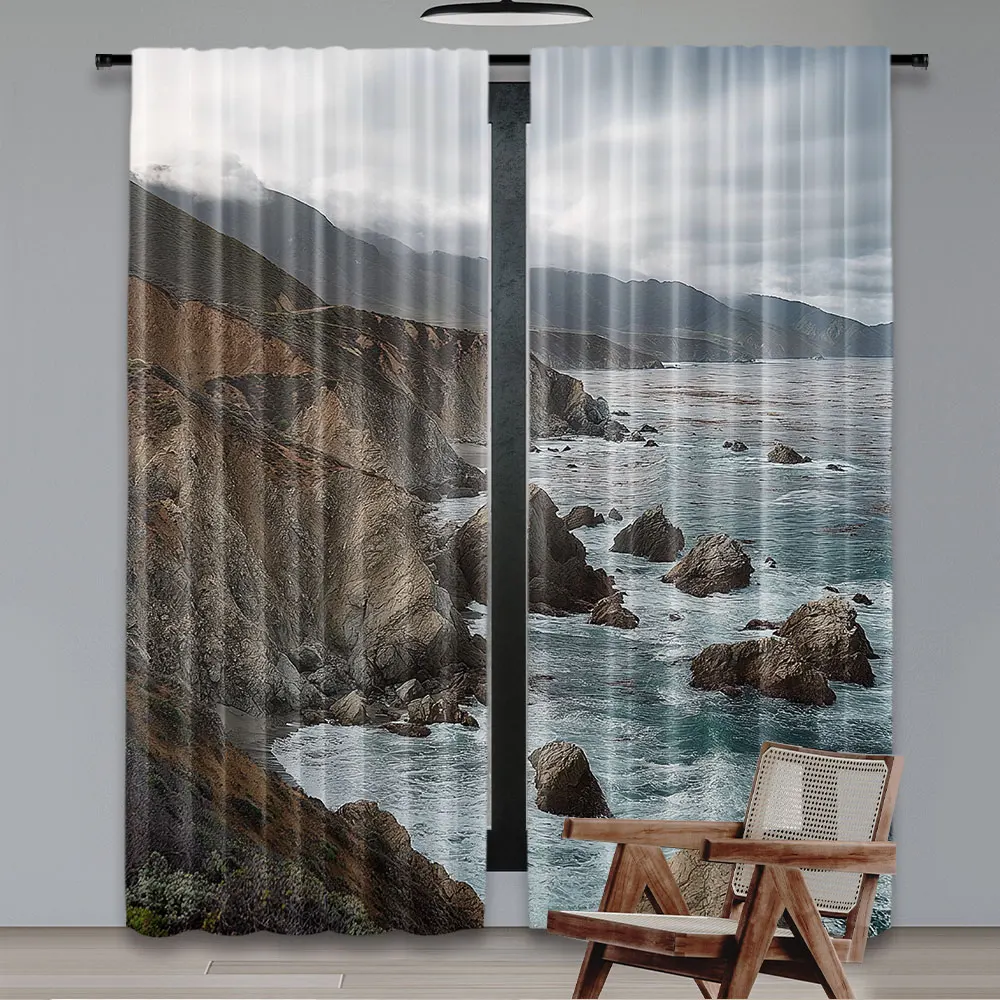 2Pcs Big Sur Curtain Overcast Sky Along The Central Coast Rocky Cliffs And Rough Ocean For Bedroom Living Room And Dining Room