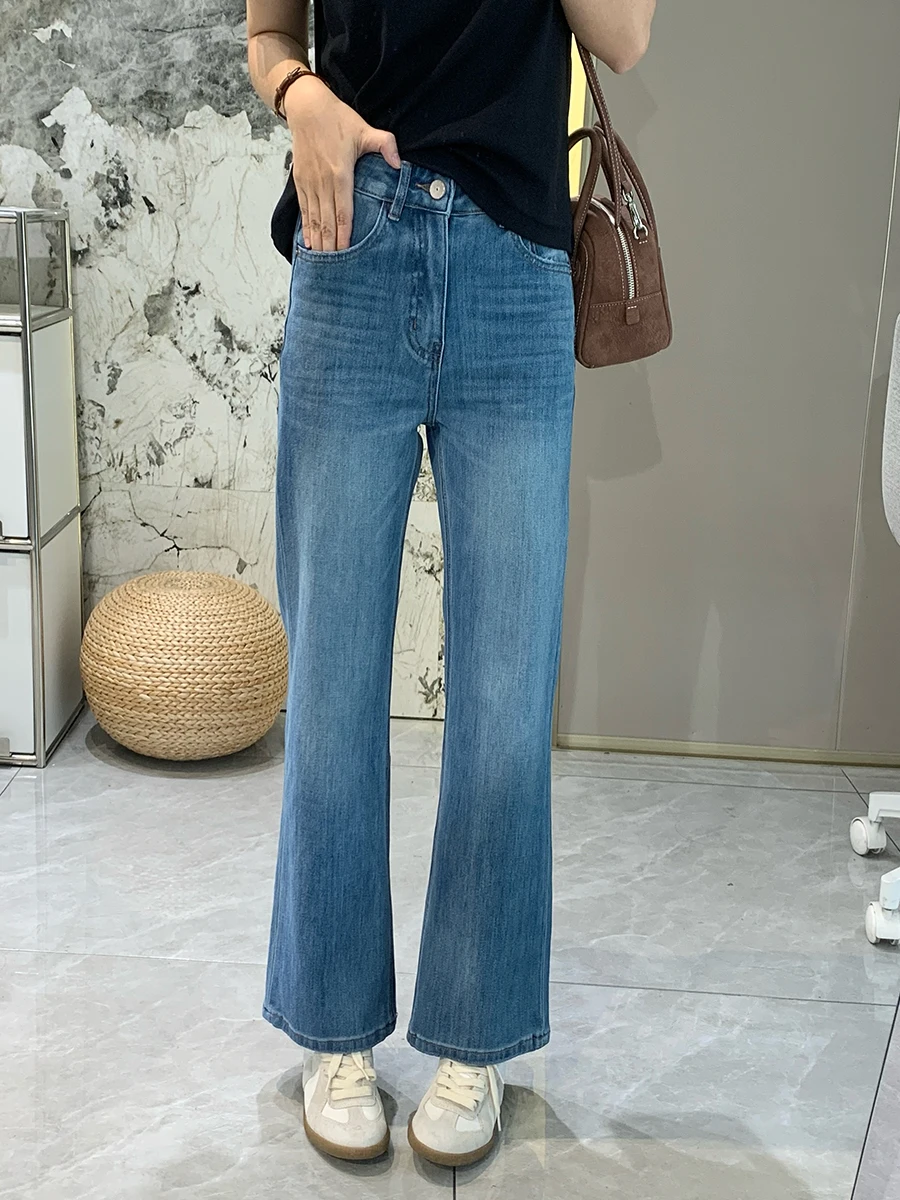

Slimming High Waist Wide Leg Jeans Women's Spring Summer Slim Fit Straight Cut Denim Pants Double Version Four Sides Elastic