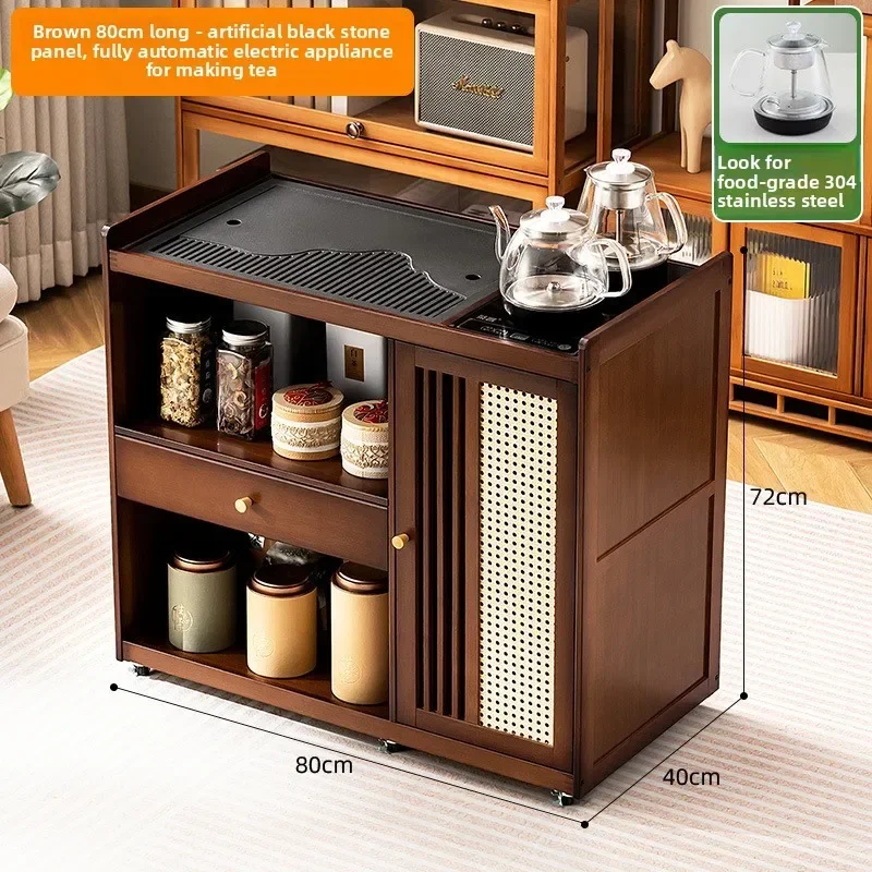 Modern Mobile tea table Small tea table Kettle integrated tea cabinet Solid wood coffee table Tea cart Brewing tea table