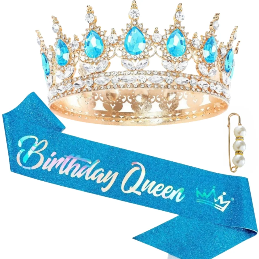 Glitzernde Strass-Geburtstagsparty-Set Tiara Krone Königin-Schärpe Frauen Mädchen Happy Birthday Haaraccessoires Abschlussball-Geschenke Dekorationen – Detail 9