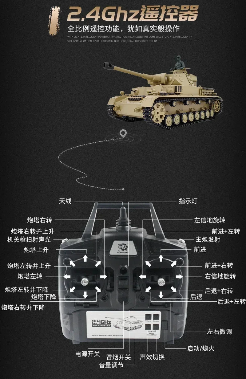 Infravermelho Batalha Barrel Tank com Telescópico, Multi-Função, Controle Remoto, Competitivo, Xmas Toy, Alemão Iv F2, 1:16, 2.4ghz, 2022 Quente