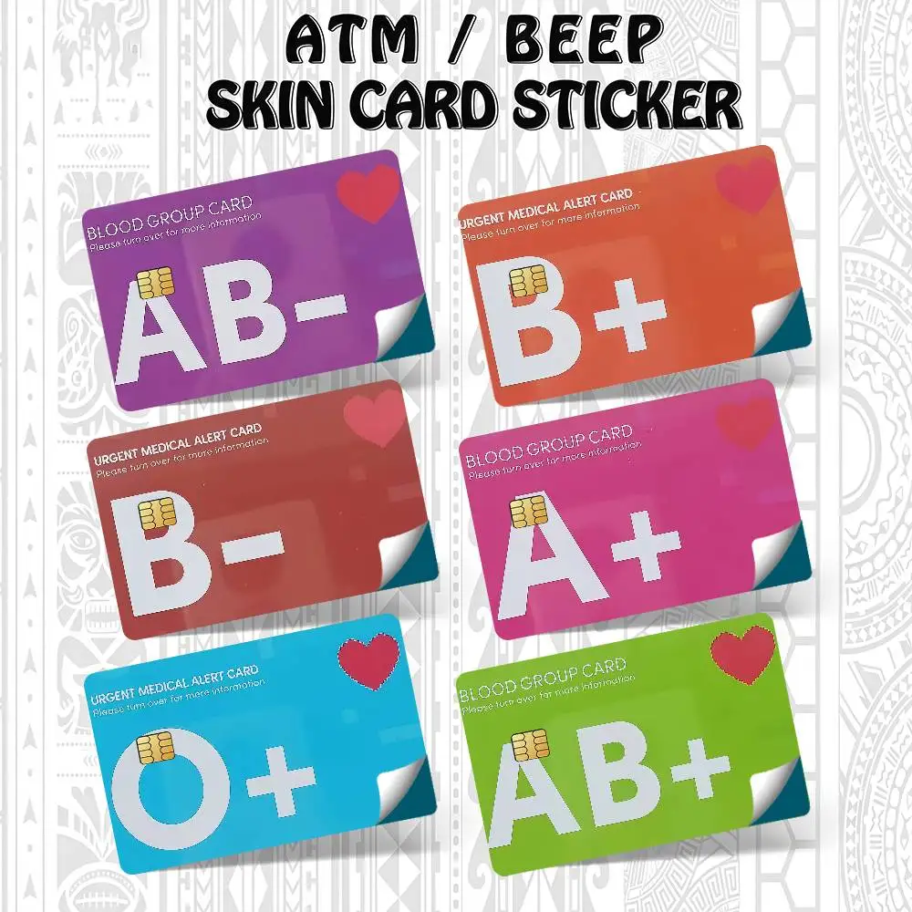 MEDICAL ALERT INFO BLOOD Bank Credit Cards Bus Pass Stickers Cool Decoration Waterproof 4PCS Card