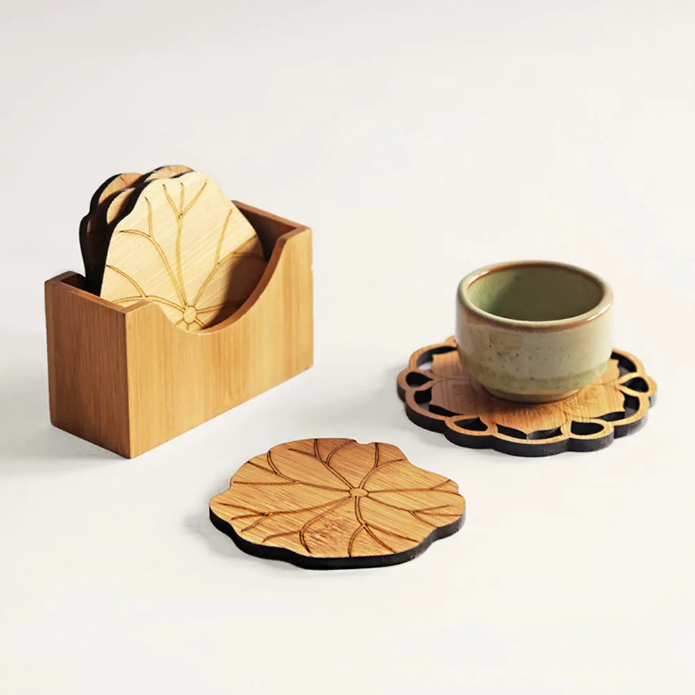 

4pcs Bamboo Coaster Mat Lotus Shaped Pads Cup Mat High Quality Home Decor Household Table Cup Pad Mats