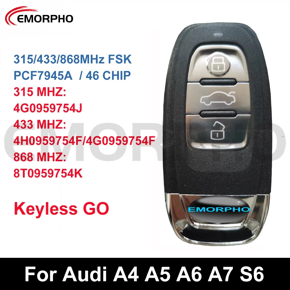 EMORPHO 4G0959754J 8T0959754K Keyless Smart Key 2010 2011 2012 2013 2014 2017 2018A4 A5 A6 A7 S5 4H0959754F 4G0959754F