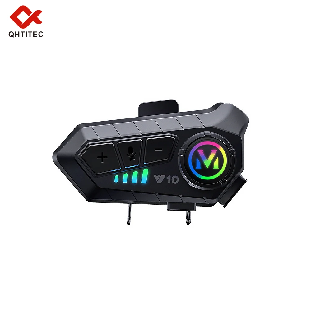 V10 Motorcycle Helmet Bluetooth Headset RGB Color Light Wireless Handsfree Call Noise Reduction Stereo Headphone for Motorbike R