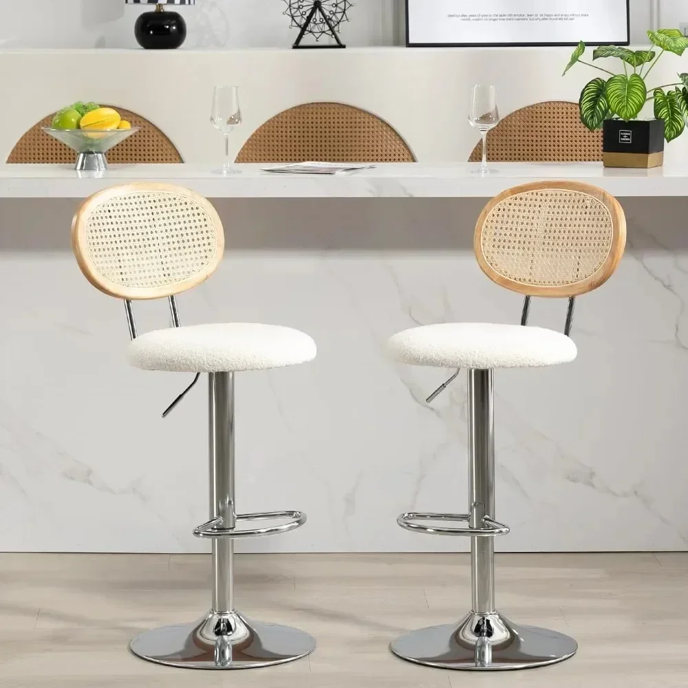 

For Modern Stools Set of 2, Swivel Seat, Footrest, and Cane Backrest, Height Adjustable Bar Chairs for Kitchen Counter