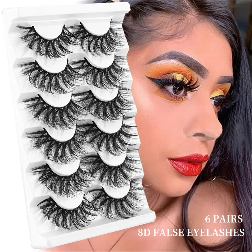 6 Pairs Dramatic Thick Eyelashes Wispy 8D Curly Fake Eyelashes False Eyelashes Lashes That Look Like Extensions Faux Mink Lashes