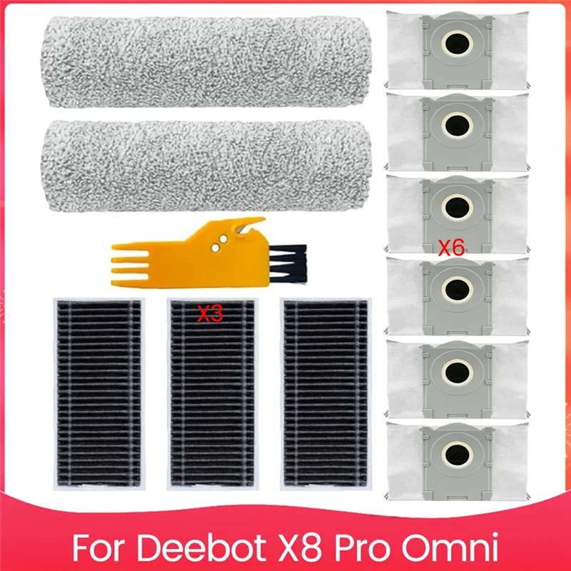 X11A Accessories For Ecovacs Deebot X8 Pro Omni Robot Vacuum Cleaner Roller Mop Pad, HEPA Filters, Dust Bags