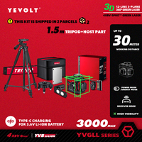 YEVOLT TP-YVGLL4XS12B1P Series Green Laser Level 3-Plane 12-Line Self-leveling 360 3D Power Measuring Tool-1.5M Aluminium Tripod