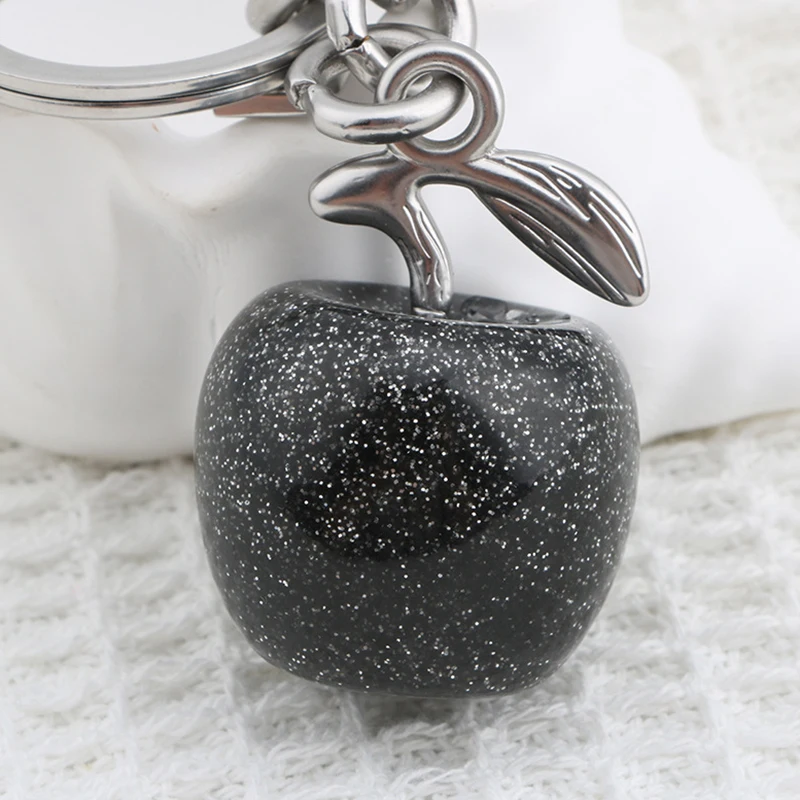 Cute Cherry Decorative Pendant for Bag Glitter Resin Black Apple Pendant for Purse Keychain Charm Festive Christmas Gift