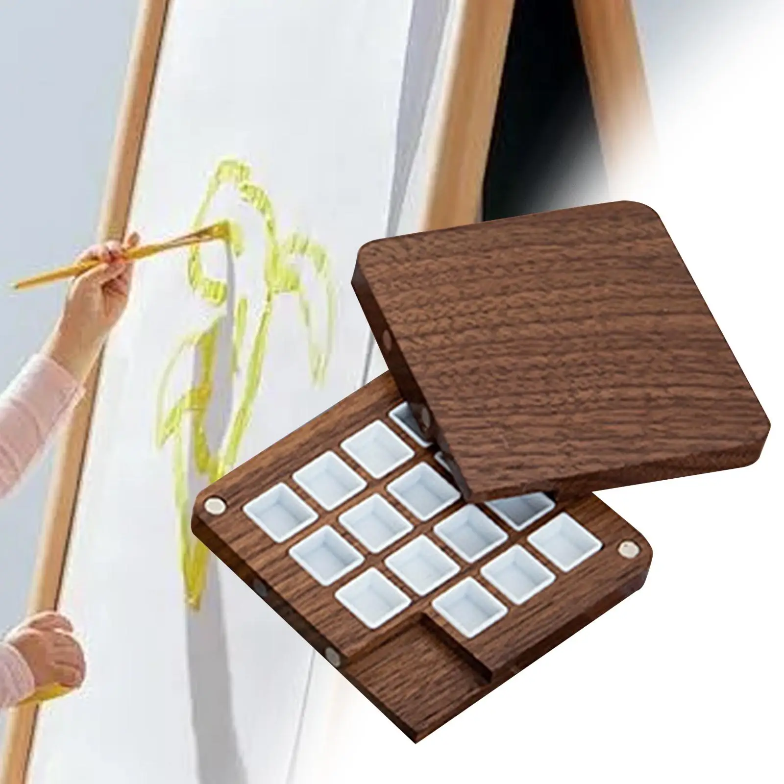 لوحة ألوان مائية خشبية مع منطقة خلط ، صينية طلاء للسفر ، هدية للفنانين ، كتاب رسم الفنانين ، دهانات زيتية أكريليك