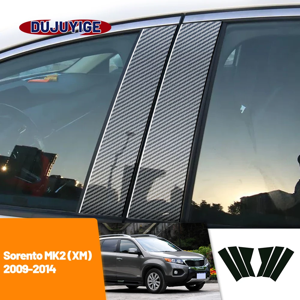 For Kia Sorento XM 2009-2014 2010 2011 2012 2013 Carbon Fiber Window Door Column Deal B C Pillar Post Cover Trim Sticker