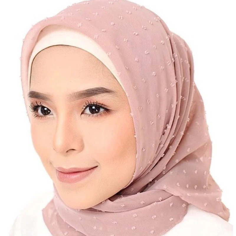 Luxuey Pom Pom Bubble Chiffon Hijabs Scarf For Woman Long Shawl Wrap Muslim Headband Veil Jersey Hijabs 175*70cm
