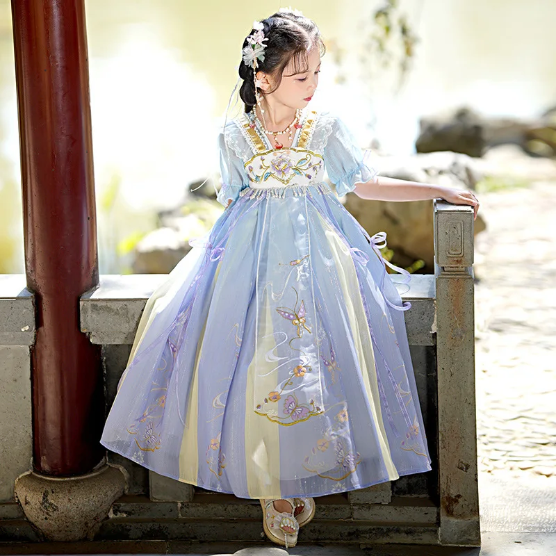 

Girls Vintage Chinese Traditional Hanfu Dress Purple Girl Children Perform Costumes Fairy Dress Princess Tang Suit Kids Cosplay